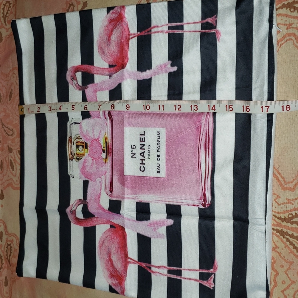 Flamingo Perfume Bottle Pillow Cover. Stripes Bow - Picture 6 of 10
